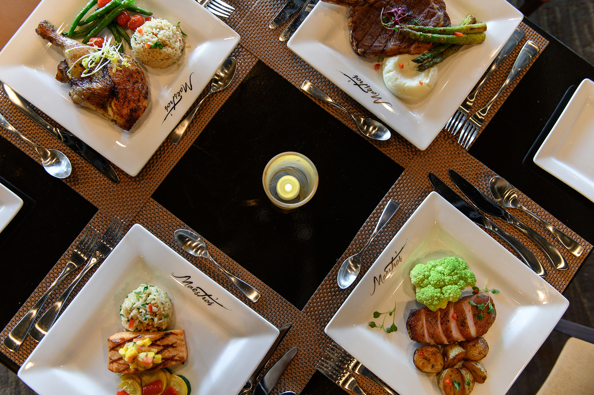 multiple plates with different entrees